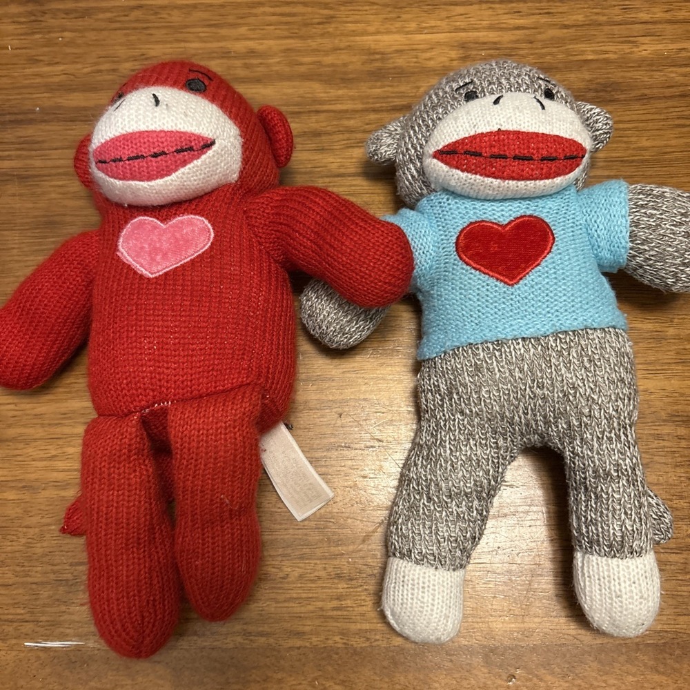Dan Dee Collector's Choice Plush Toy Sock Monkeys W/hearts 9‎ Inch - Set Of 2